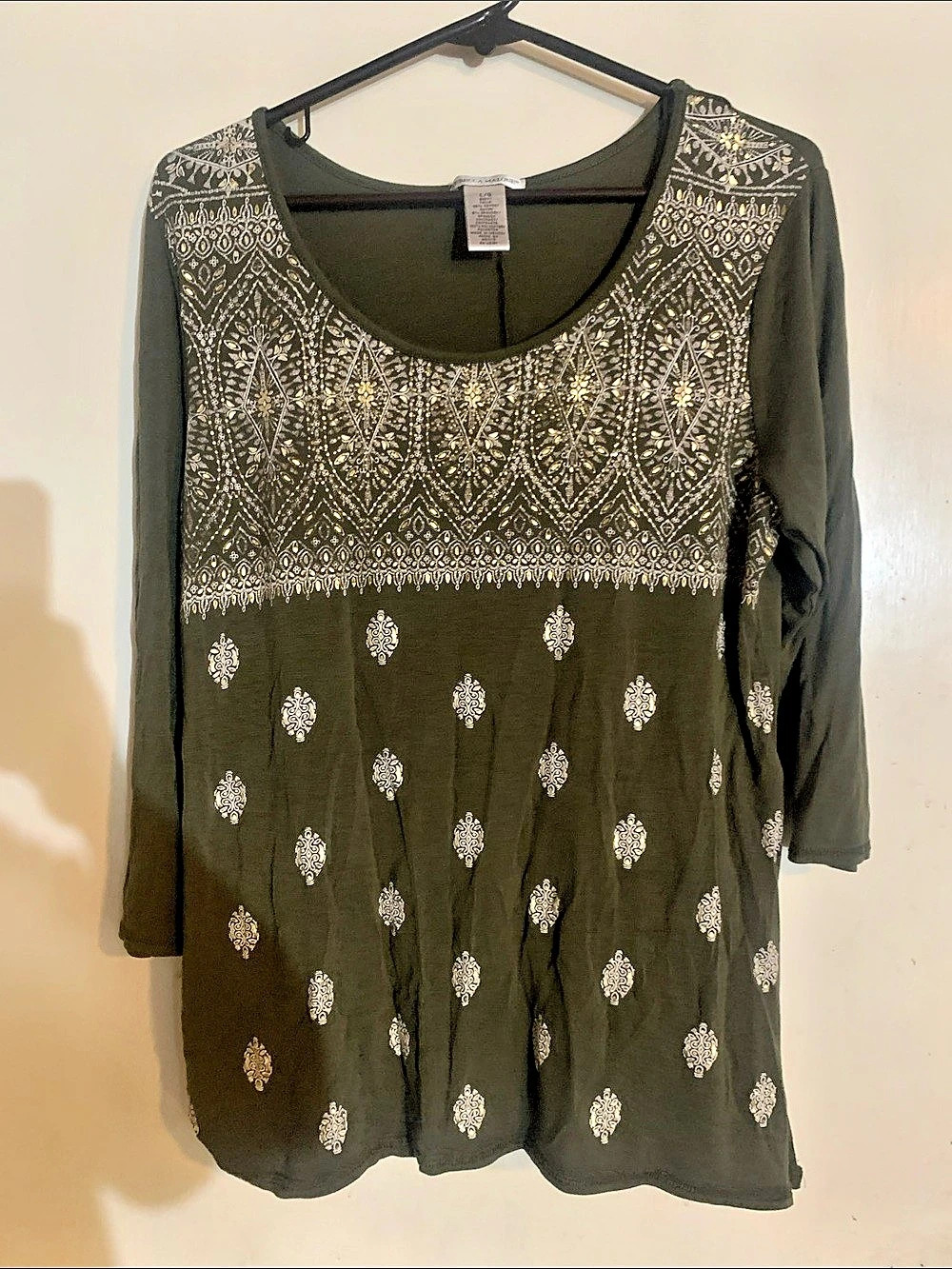 Rebecca Malone Embellished Paisley Tunic in Green Size Large